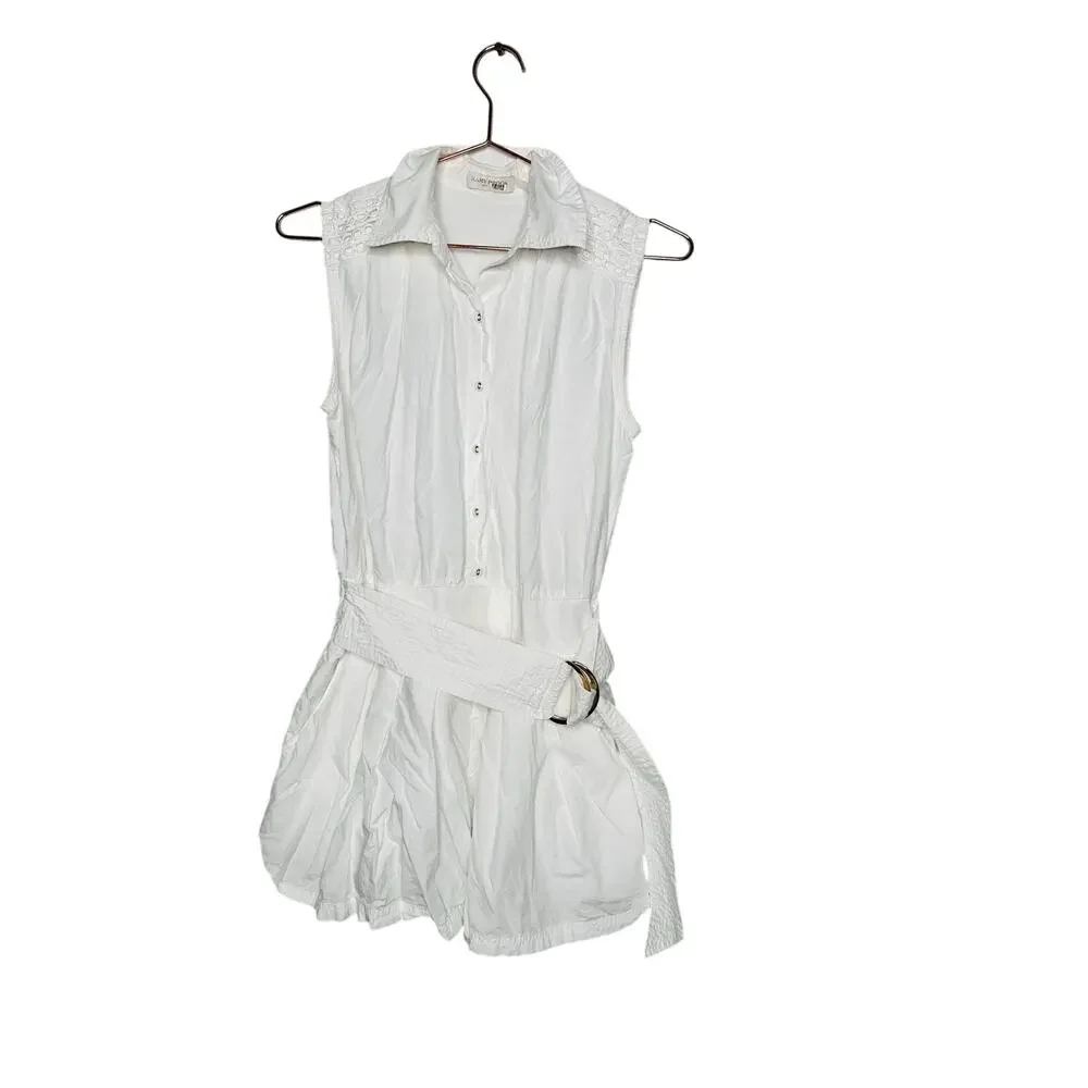 RAMY BROOK White 100% Cotton Collared Sleeveless Nyomi Romper Size XS